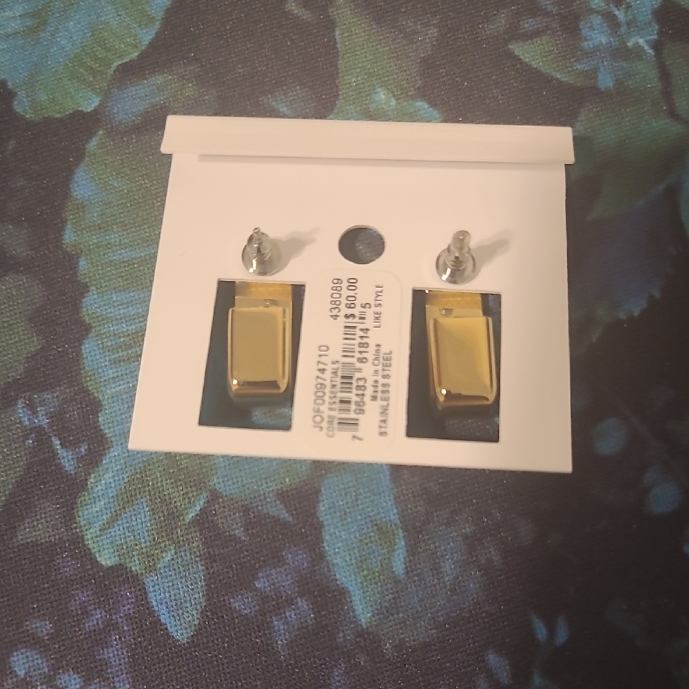 Fossil Gold Rectangular Earrings - Picture 2 of 2